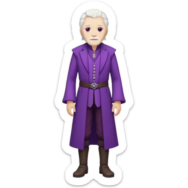 a white haired old man with purple eyes standing, full body, in Targaryen themed clothes sticker