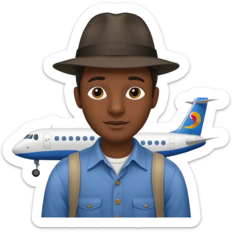 Visage homme créole réunionnais avec chapeau arrive avion sticker
