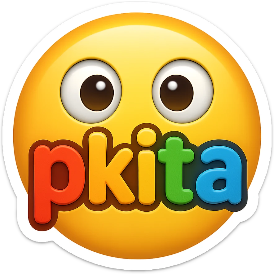 the word 'pkita' as a colorful emoji, text included sticker