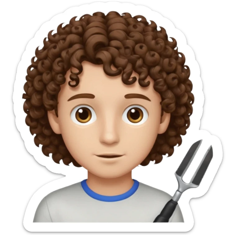 boy,  brown hair, curly hair, brown eyes,  skin, , hair edger  sticker