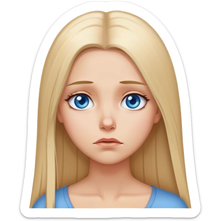 beautiful white girl with long straight blonde hair blue eyes sad angry upset hurt mad sticker