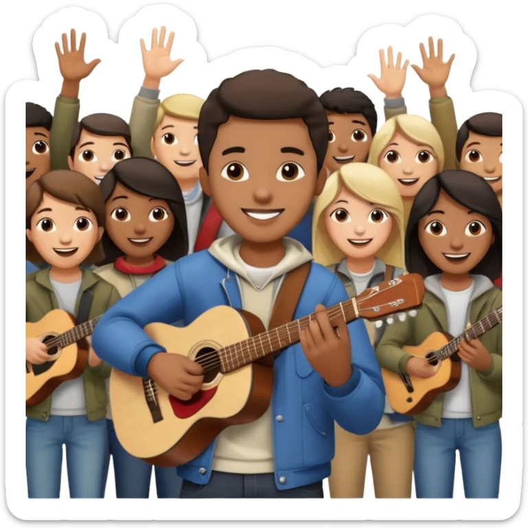 Street Musician in fan photo with crowd, Street Memories. sticker