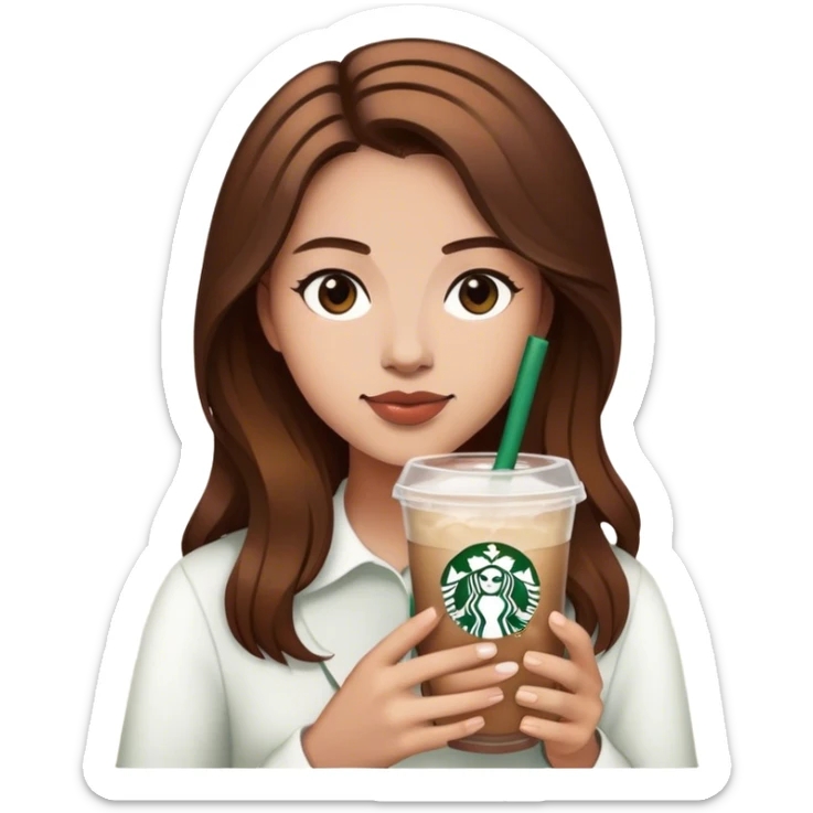 A person with brown hair and a glass of starbuks sticker