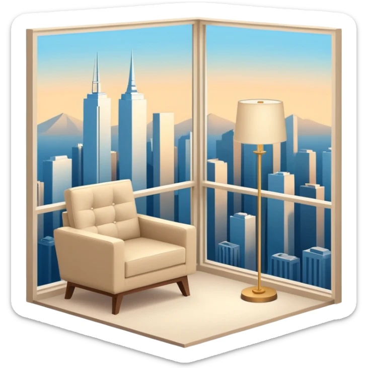 Isometric 3D corner of hotel room with modern floor lamp and modern beige armchair sticker