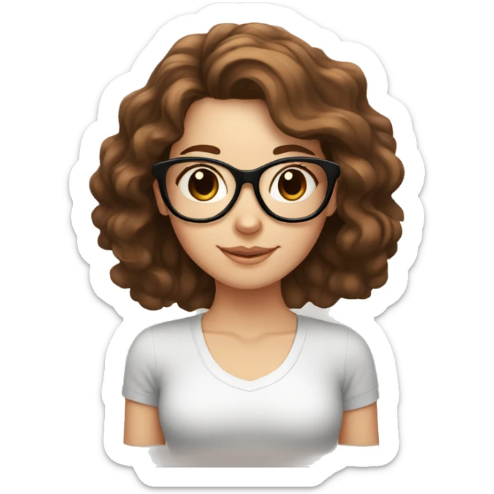 White girl with wavy brown hair, brown eyes and black glasses doing yoga sticker