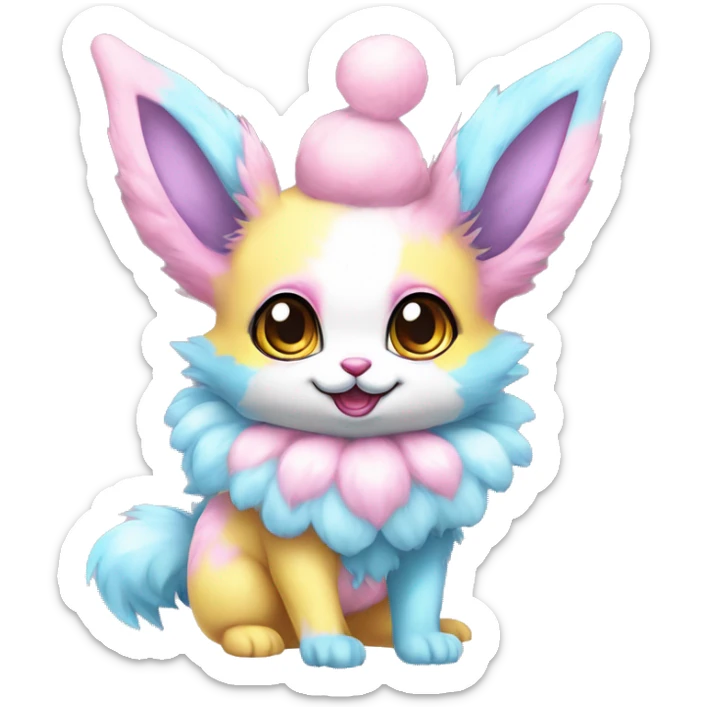 Kawaii Pastel Cotton-Candy-Colored Clown-Eeveelution-Cute-Pokémon-fusion full body sticker