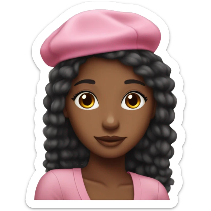 Pink French beret very pretty black girl long hair sticker