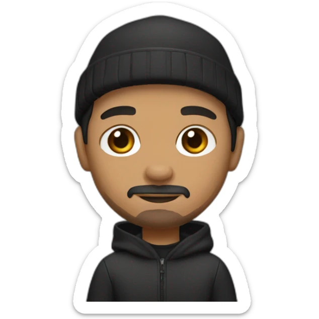 guy black hoodie light brown skin fishing beanie and short mustache and short beard black hair sticker