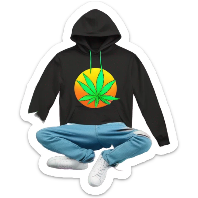 Hemp leaves Multicoloured neon person smoking wearing hoodie dancing hip hop bucket hat tropical Skater fashion aesthetic baggy clothes graphic t shirt 420 sticker