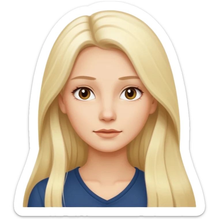 Stylized emoji portrait of a sexy long-haired white-blonde woman, confident expression, smooth skin, minimal makeup, full height  sticker