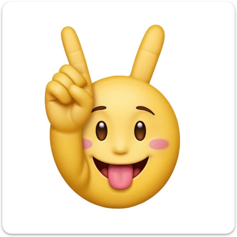 A yellow emoji face with its tongue sticking out
	•	A peace sign hand centered under the tongue
	•	The back of the hand showing (i.e. not the palm) sticker