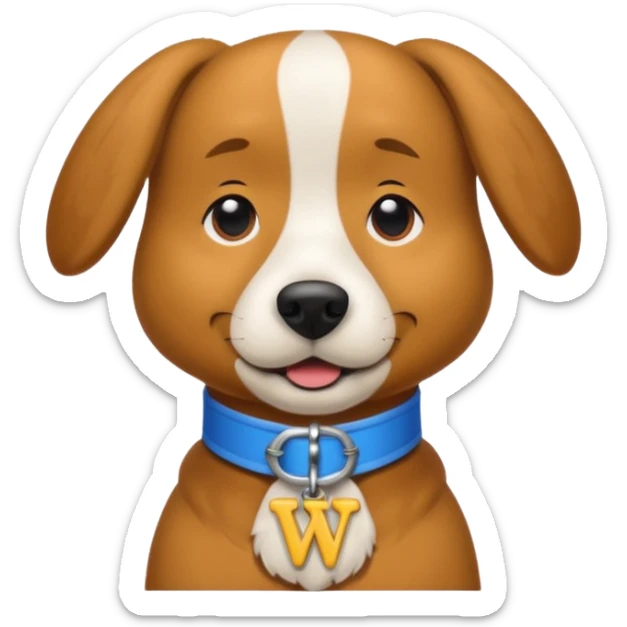 Wags the Dog from The Wiggles with light brown skin, collar with letter w sticker