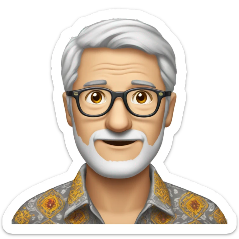 a European gray-haired man in a Ukrainian embroidered shirt, wearing glasses sticker