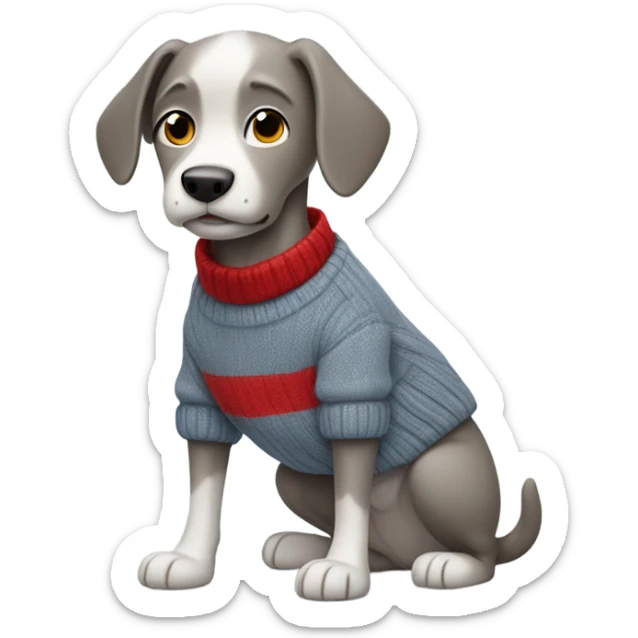 Dog with grey sweater with his paws in his pockets with blue pants and red shoes sticker