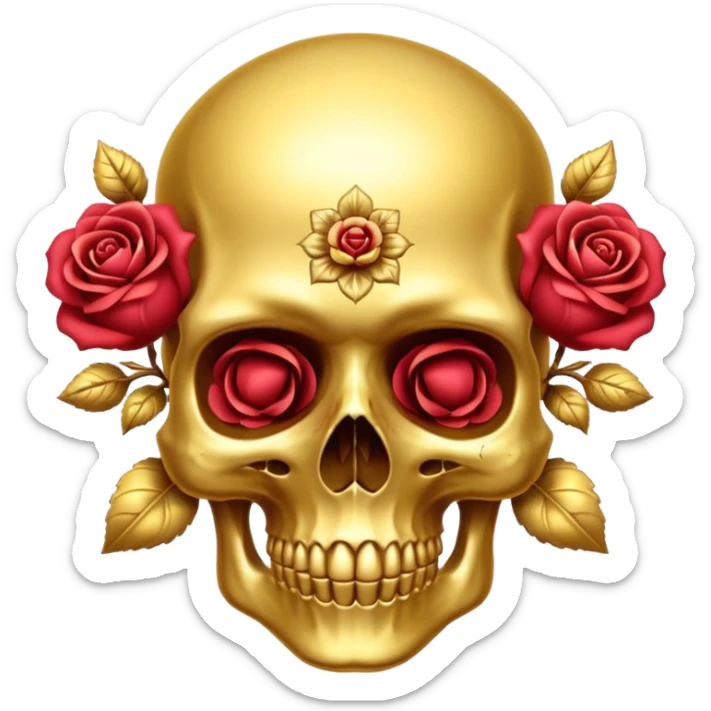 A realistic golden skull with rose crest sticker
