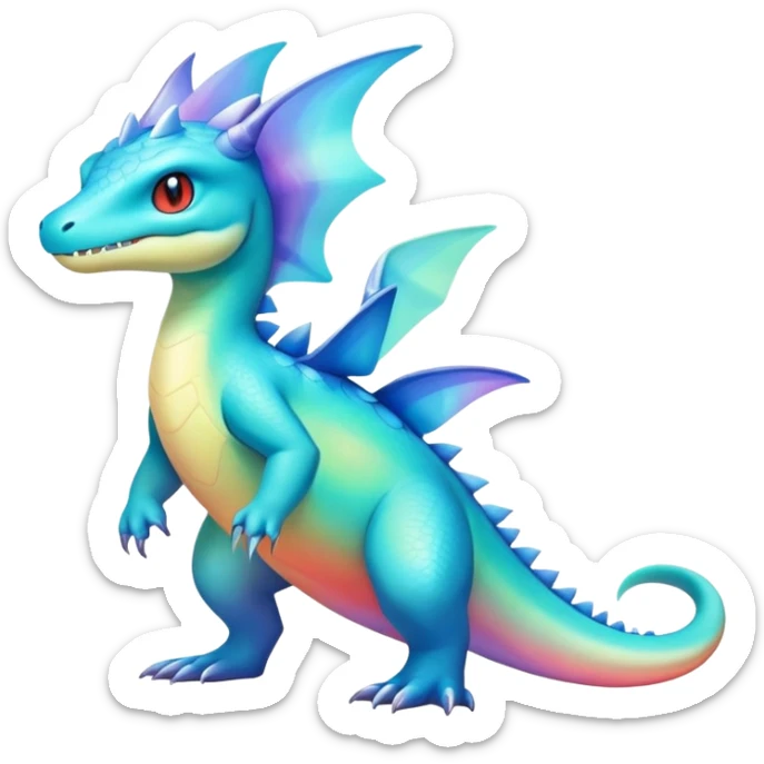 Colorful Iridescent Exotic Aurorus-Amaura-Croconaw-Salamence-Fakémon-hybrid-creature (full body)  sticker