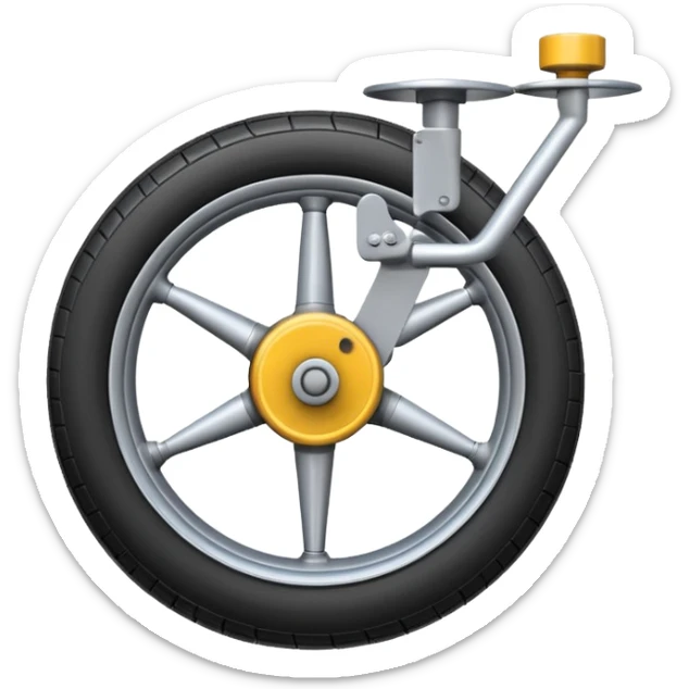 Emoji-style aircraft landing gear with a single wheel and strut, simplified design, clean lines, cartoon-like, isolated on white background, minimal shading sticker