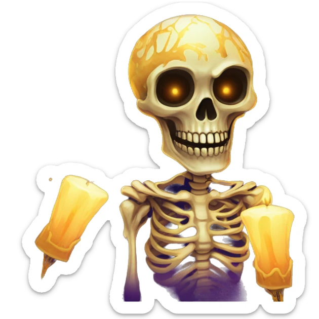 Skeleton zombie person with gold antlers melting into graffiti galaxies with candles lanterns and fairy lights sticker