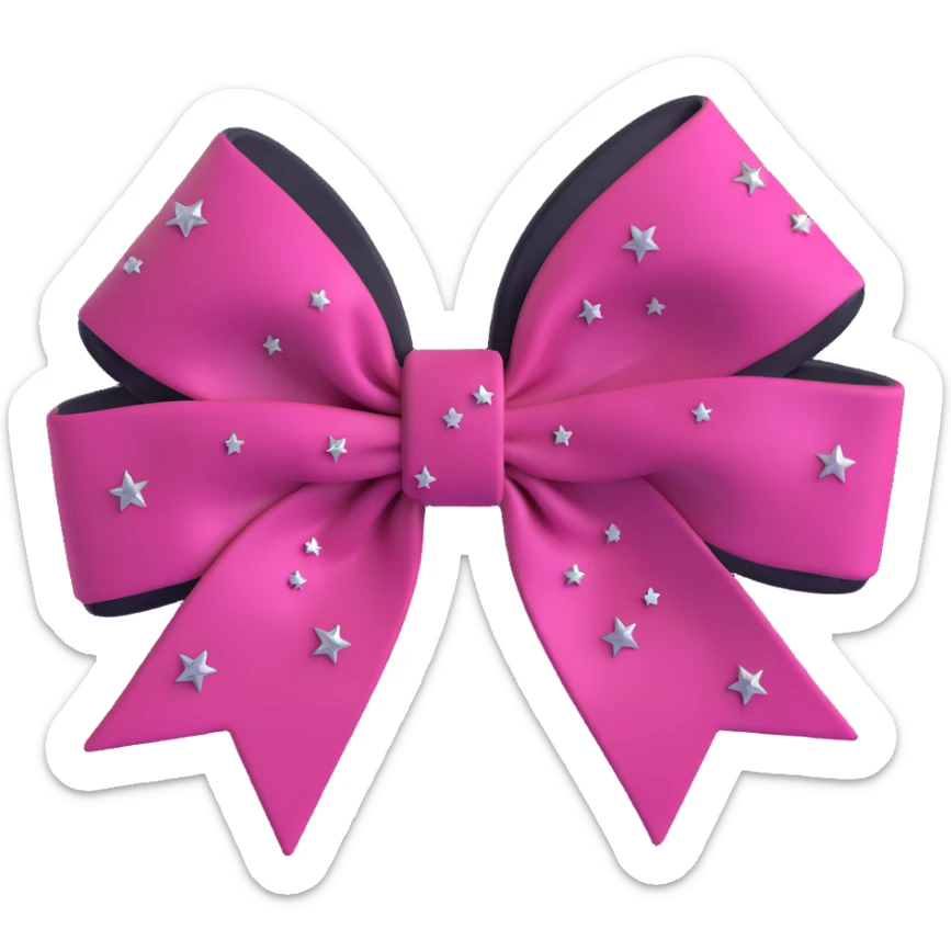 gothic style 3D emoji bow, black velvet with dark rose details, silver stars, romantic gothic sticker