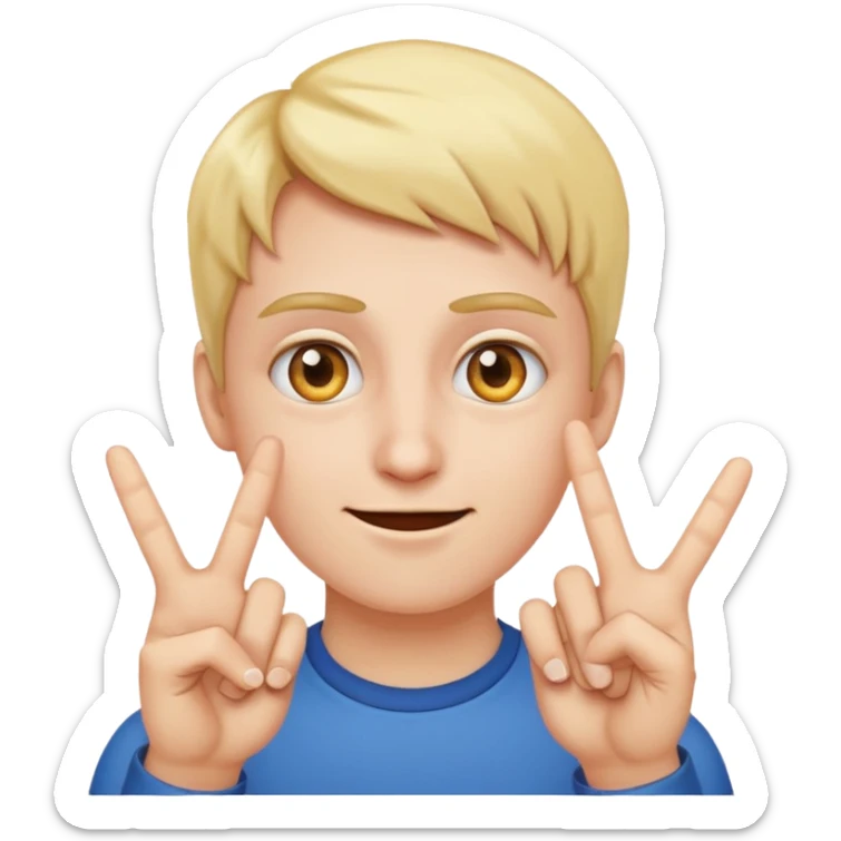 Emoji points to his eyes to create look at my eyes emoji, with one hand make to fingers point to the two eyes sticker