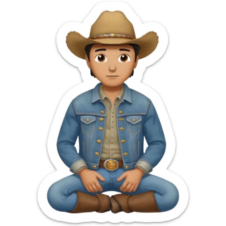 side profile of cowboy with kneews bent and hands on knees sticker