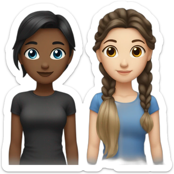 3 best friends, one girl with brown skin and black hair, one girl with blue eyes and blonde hair, and one girl with hazel eyes and brunette hair  sticker