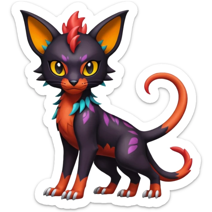 Spooky Colorful Glossy Shiny Liepard-Noivern-Litten-Sprigatito-Pokémon-fusion-creature (full body) sticker