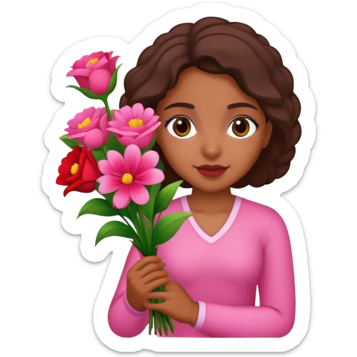 Brazilian girl with pink and red bouquet of flowers sticker