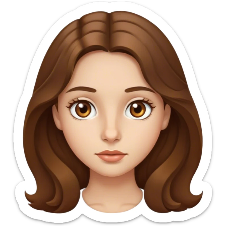 Chica con ojos grandes de color avellana nariz pequeña respingona y boca pequeña pero labios carnosos pelo largo castaño ligeramente ondulado  sticker