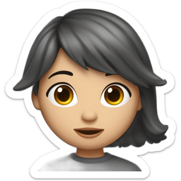 foto estilo pixar 3D de un chico con pelo negro y ojos marrones dandole un beso en la mejilla a una chica morena de pelo largo  con ojos cerrados sacando la lengua, dentro  de un coche gris sticker