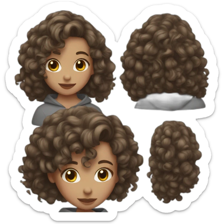 Girl with mid long brown curly hair and grey sweat-shirt  sticker