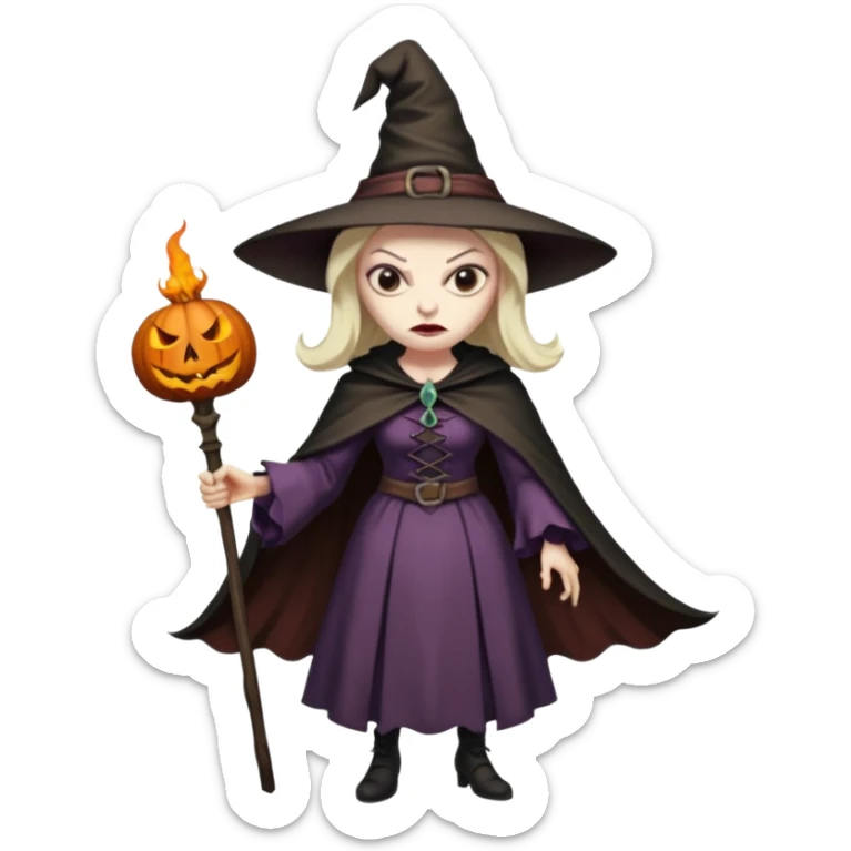 Pitonisa: mujer entre unos 40 y 50 años, cara de mala, malas intenciones, cara un poco deforme tipo bruja, y ropa antigua. cuerpo entero sticker