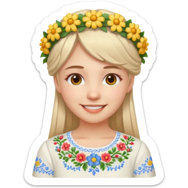 Ukrainian girl in a white embroidered shirt with a flower crown on her head sticker