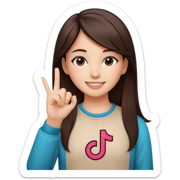 Girl with tiktok logo point up with one finger and dark brown hair sticker