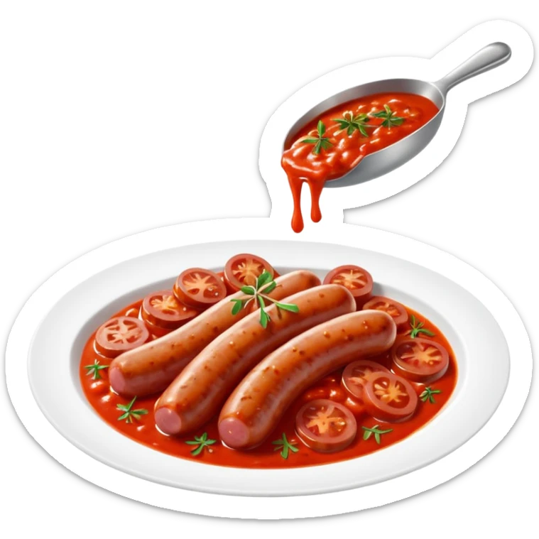 emoji of Rougail saucisse meal. Typical Reunion island meal consisted of Sliced sausage in tomato sauce (strong red color) with thym  sticker