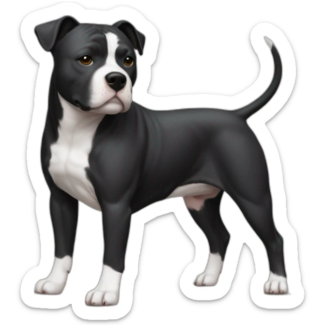 The Staffordshire Bull Terrier has a short, smooth coat and a muscular body, black and whayt color sticker