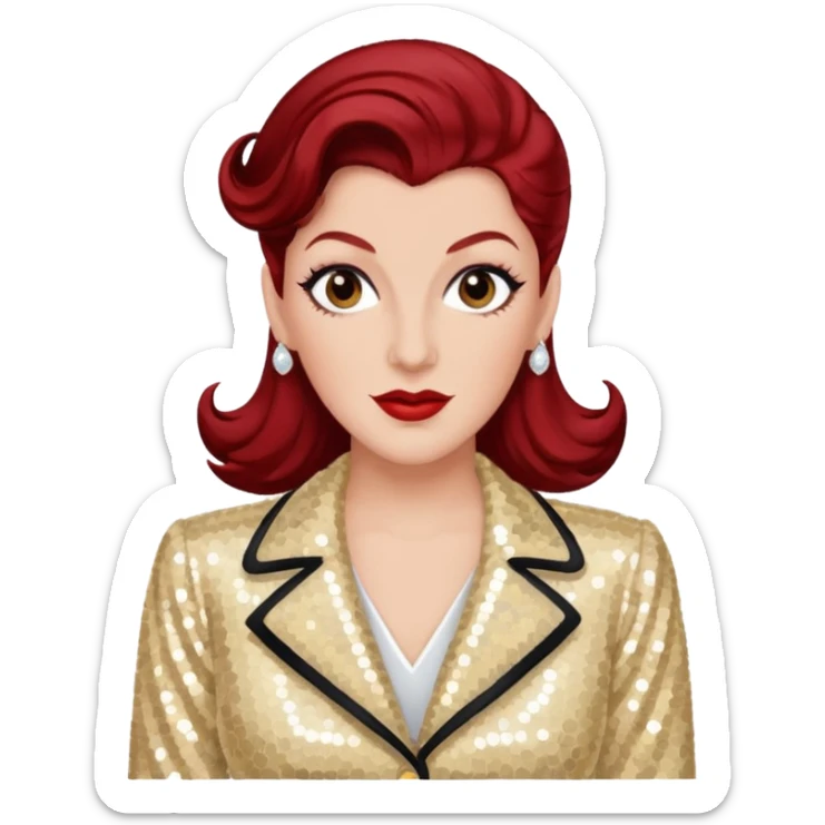 LaVerne Andrews from The Andrews Sisters with dark red hair, cream sequin outfit sticker