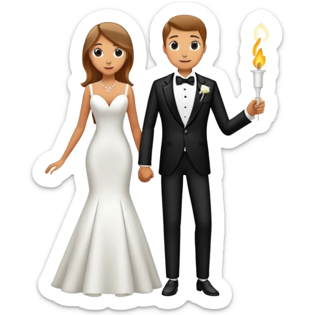 Man and woman sneaking into wedding ceremony together, tiptoeing, both smoking joints, full body view sticker