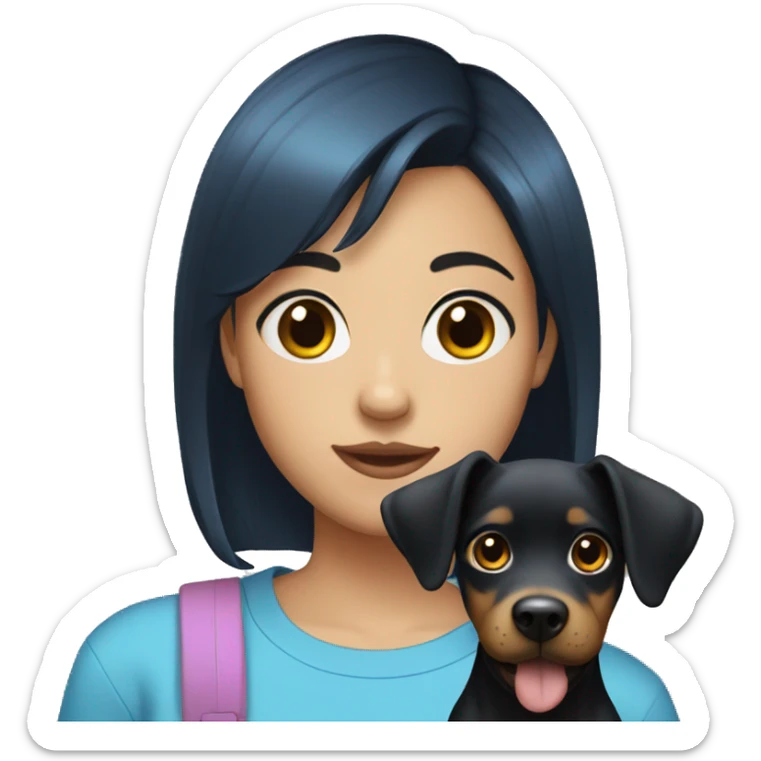 girl with black short hair blue t shirt dog filter sticker