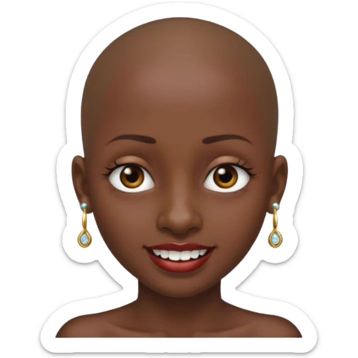 Make a emoji of a person with dark skin and has a nose ring and has a bunch of small earrings and a big earring and who has a gap between her two front teeth and with no hair sticker
