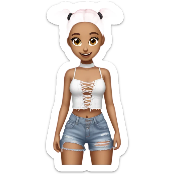 Ariana grande wearing a Shakira lace up croc top and short jeans and pink highlights  sticker