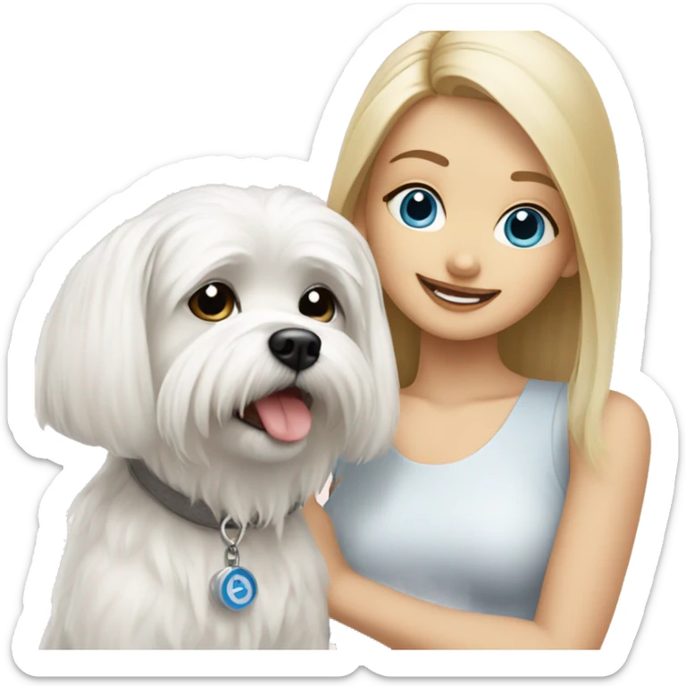 Maltese dog with blonde girl with, blue eyes sticker