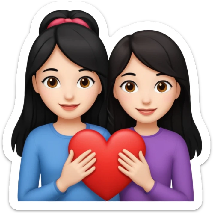 2 girls that have a heart one hair black the other brown  ( brown abd black) sticker