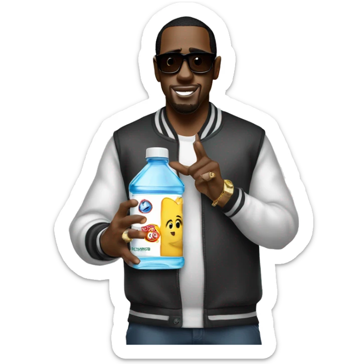 P Diddy with a gallon bottle of no brand baby oil in his right hand sticker