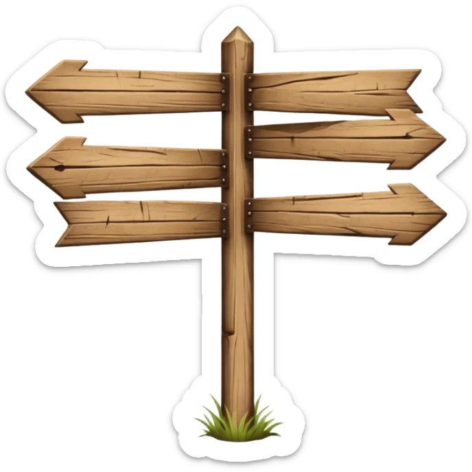 Wooden sign post pointing 2 directions and made of felt texture, scrapbooking style, transparent background sticker