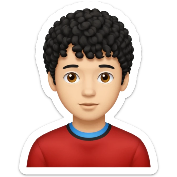 Young man with black curly hair fringe Haircut and light darāt skin sticker