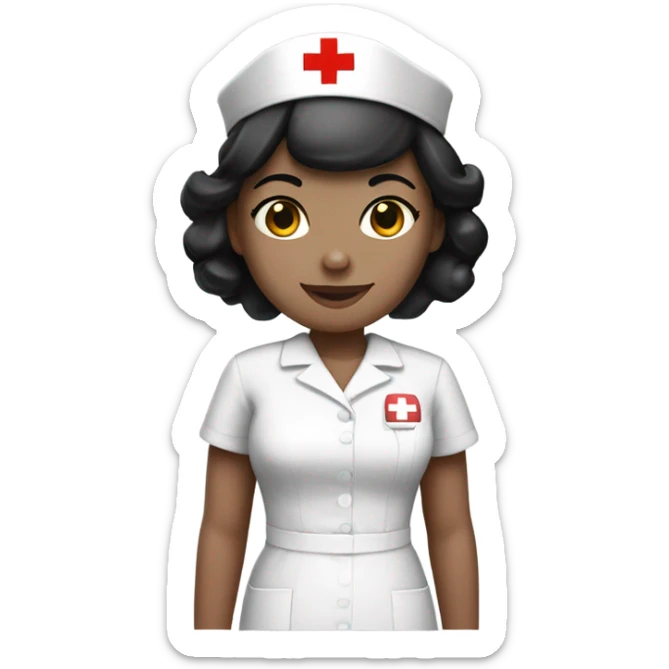 pixie cut black straight hair female nurse with red cross sign hat wearing dress
pale skin color sticker