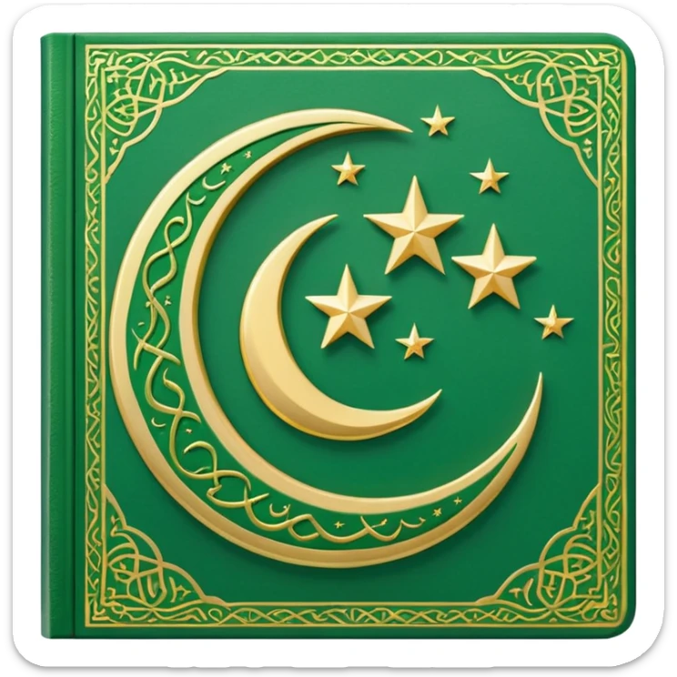 Closed Quran with the Islamic Symbol on it (moon and star) green from left to right sticker