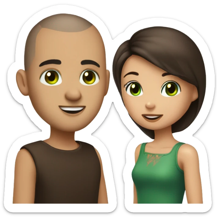Buzz cut brown hair guy with green eyes kissing girl with dark brown hair and brown eyes sticker