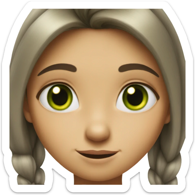 a girl with green eyes and emotions on her face like the cat from Shrek sticker